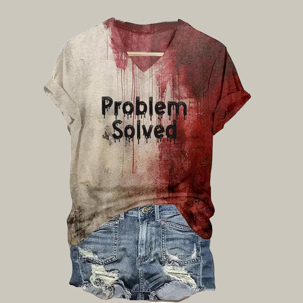 Problem Solved V-Neck Shirt Blood Stain Halloween Merch Spooky Season Gifts For Her