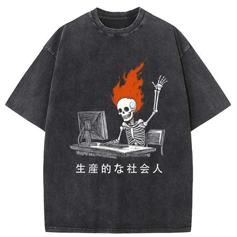 Productive Working Skeleton Washed T-Shirt Cool Graphic Tee For Men Women Gifts For Brother Productive Working Skeleton Washed T-Shirt Cool Graphic Tee For Men Women Gifts For Brother
