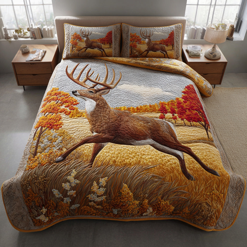 Pronghorn Deer Leap Quilted Bedding Set Thoughtful Bedroom Gift Idea for Any Occasion