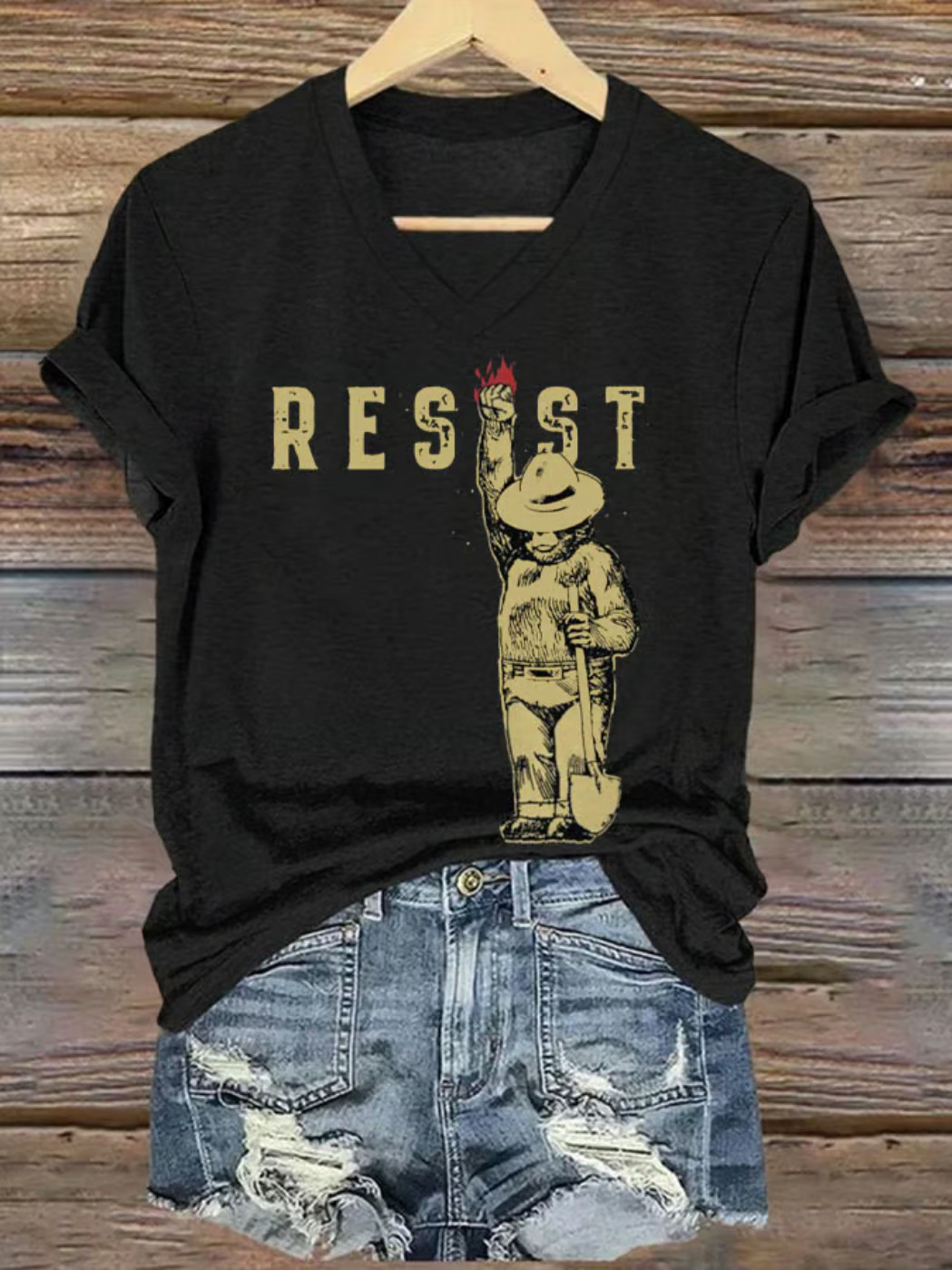 Protect Our National Parks Resist Bear V-neck T-Shirt National Park Gifts For Women