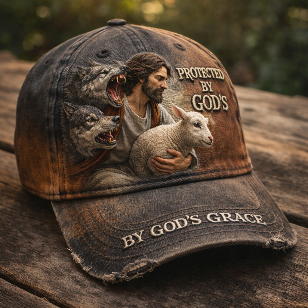 Protected By God's Grace Vintage Hat Christian Themed Jesus Baseball Cap Gift Ideas