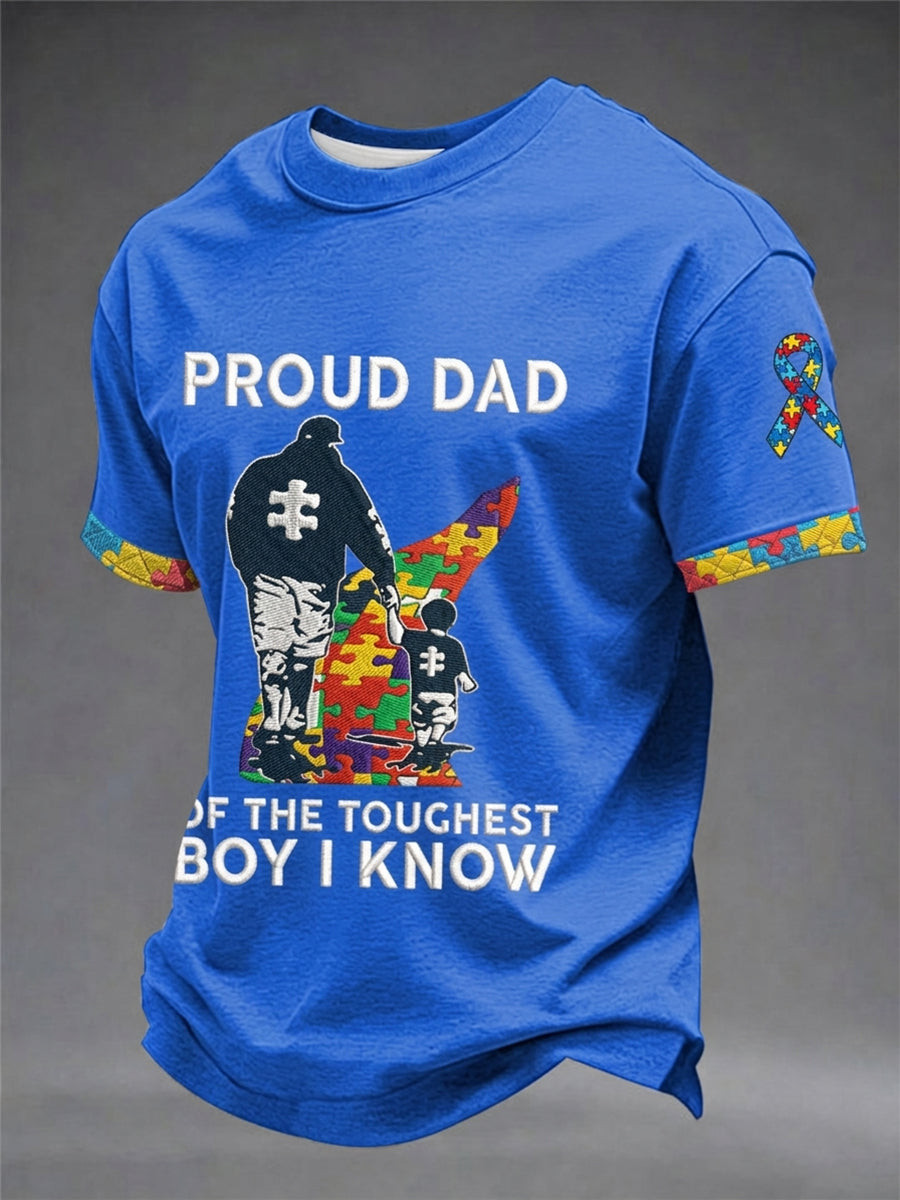 Proud Dad Of The Toughest Boy I Know T-Shirt Autism Awareness Clothing Gift Ideas