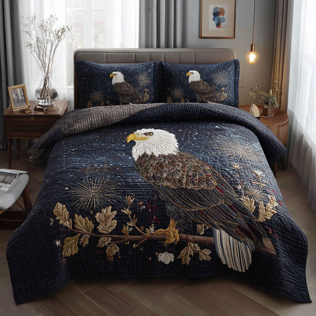 Proud Eagle Quilted Bedding Set Patriotic Bedroom Decor Unique Bald Eagle Gifts
