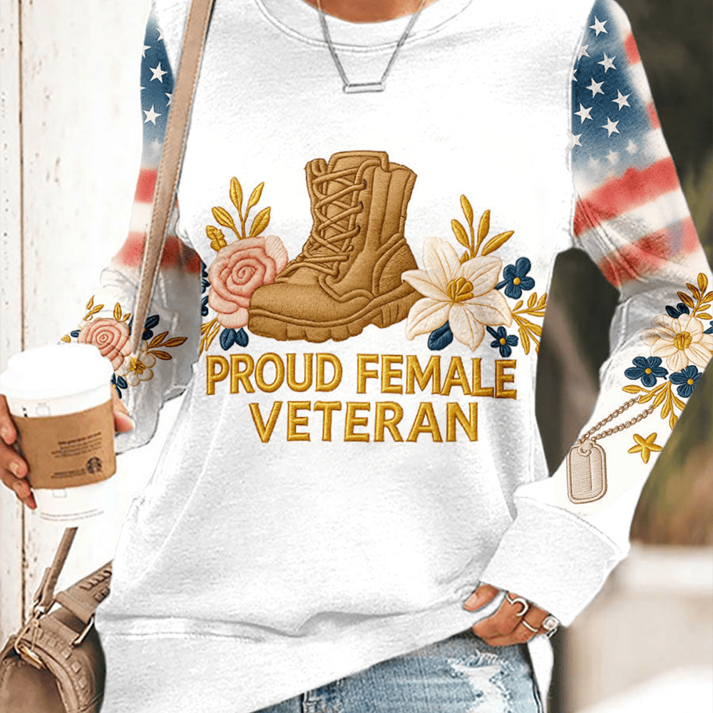 Proud Female Veteran Floral Sweatshirt US Veteran Apparel Gift Ideas For Military