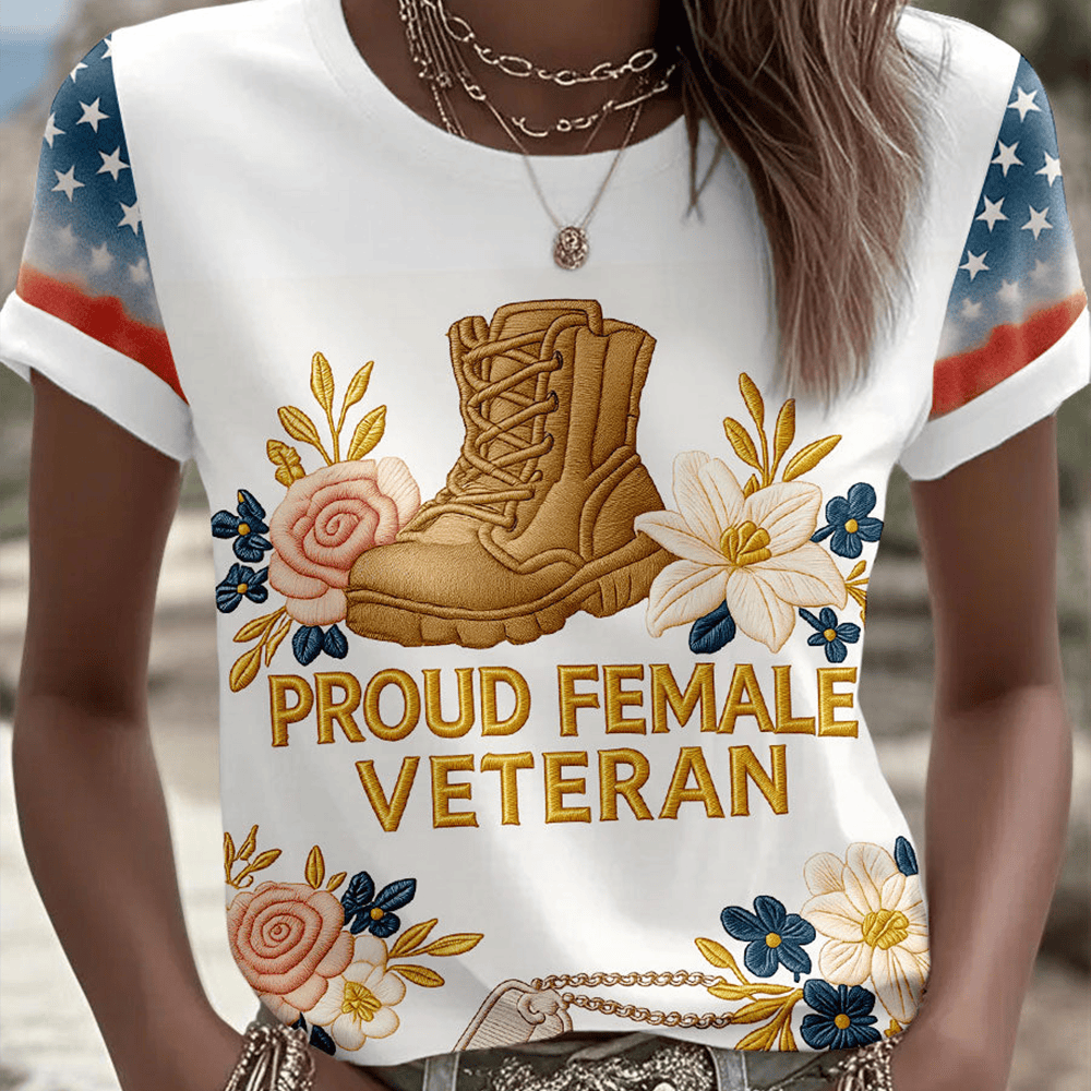 Proud Female Veteran Floral T-Shirt Veteran Clothes Best Gift For Female Veterans