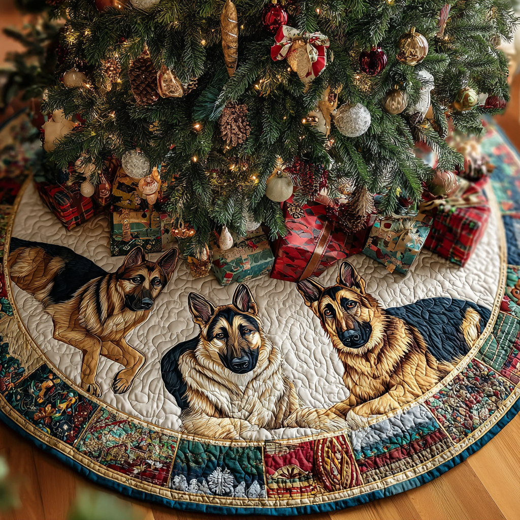 Proud German Shepherd Christmas Quilted Tree Skirt Holiday Home Decor Christmas Gifts For German Shepherd Lovers