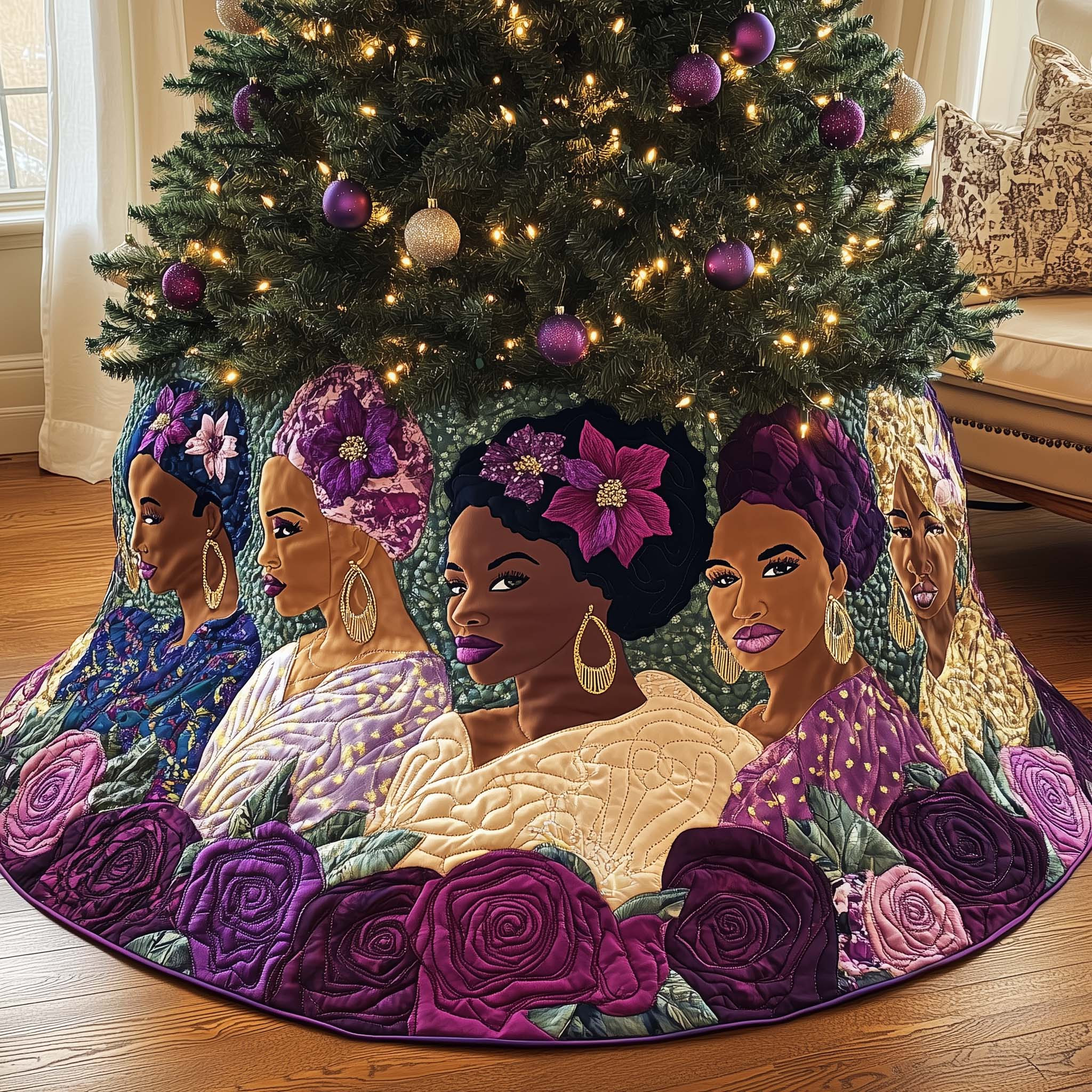 Proud Legacy Quilted Tree Skirt Boho Style Christmas Home Decor Unique Xmas Gifts