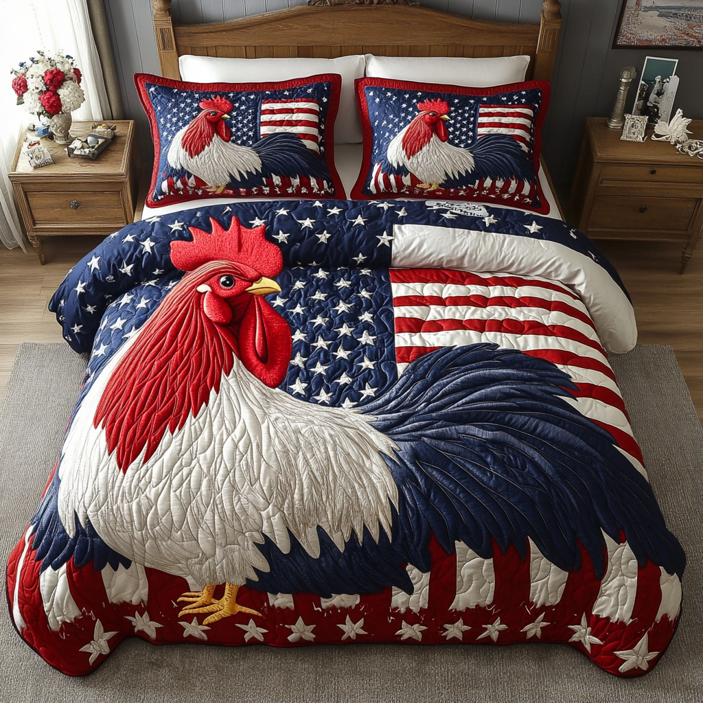 Proud Rooster Quilted Bedding Set Bedroom Decor Ideas Best Gifts For Chicken Owners