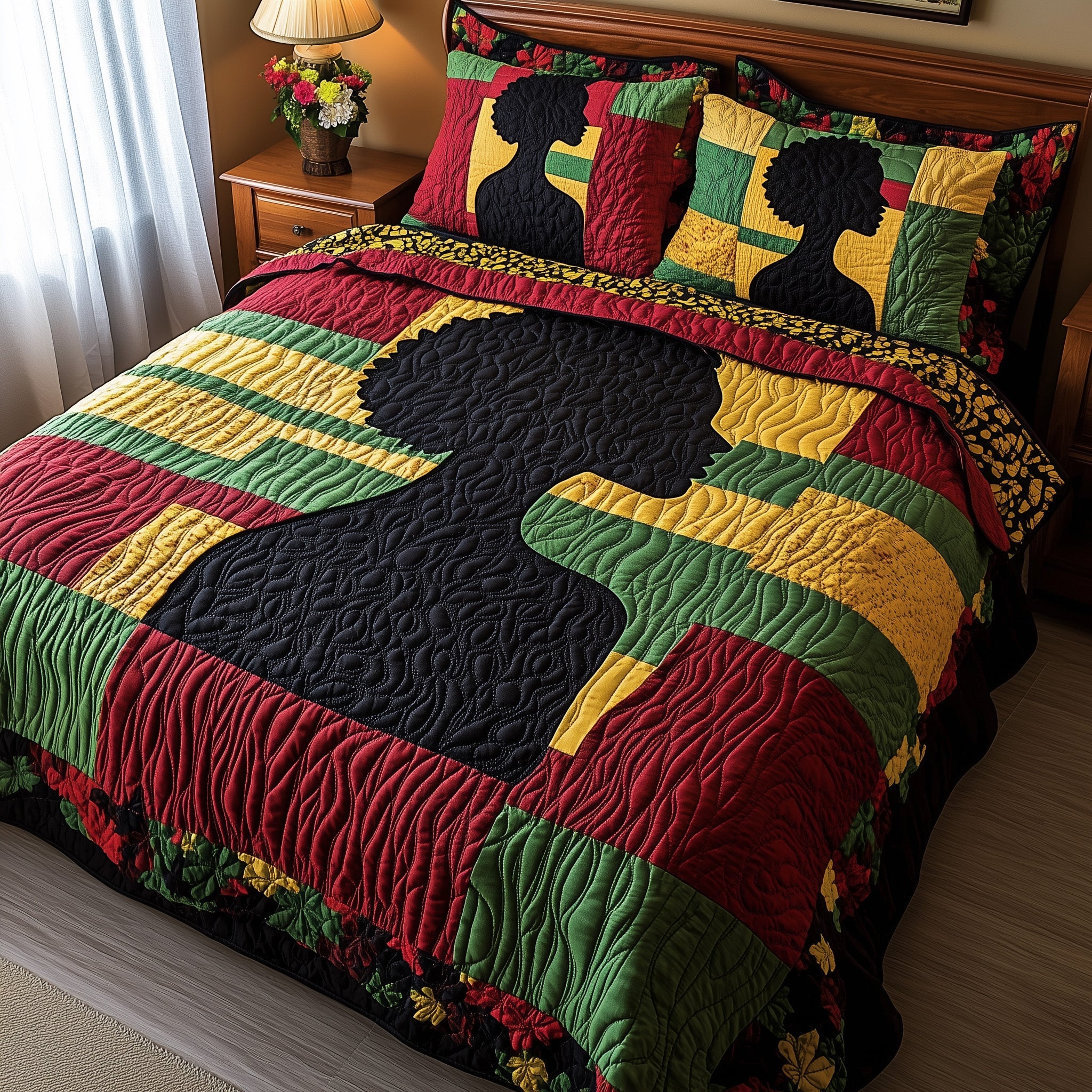 Proud Roots Quilted Bedding Set Duvet Cover Bed Sheet Melanin African American Gifts