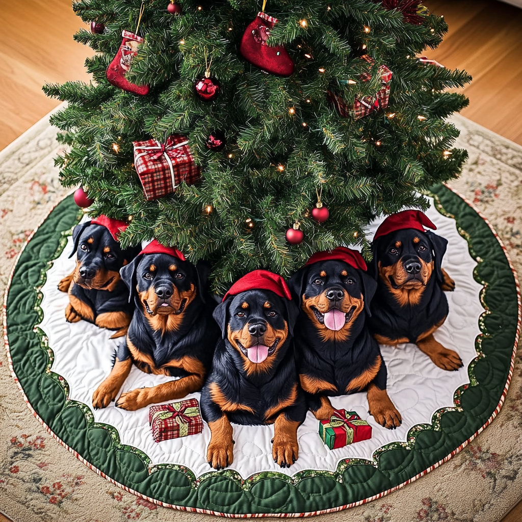 Proud Rottweiler Christmas Quilted Tree Skirt Beautiful Quilted Tree Skirt for Christmas Decoration