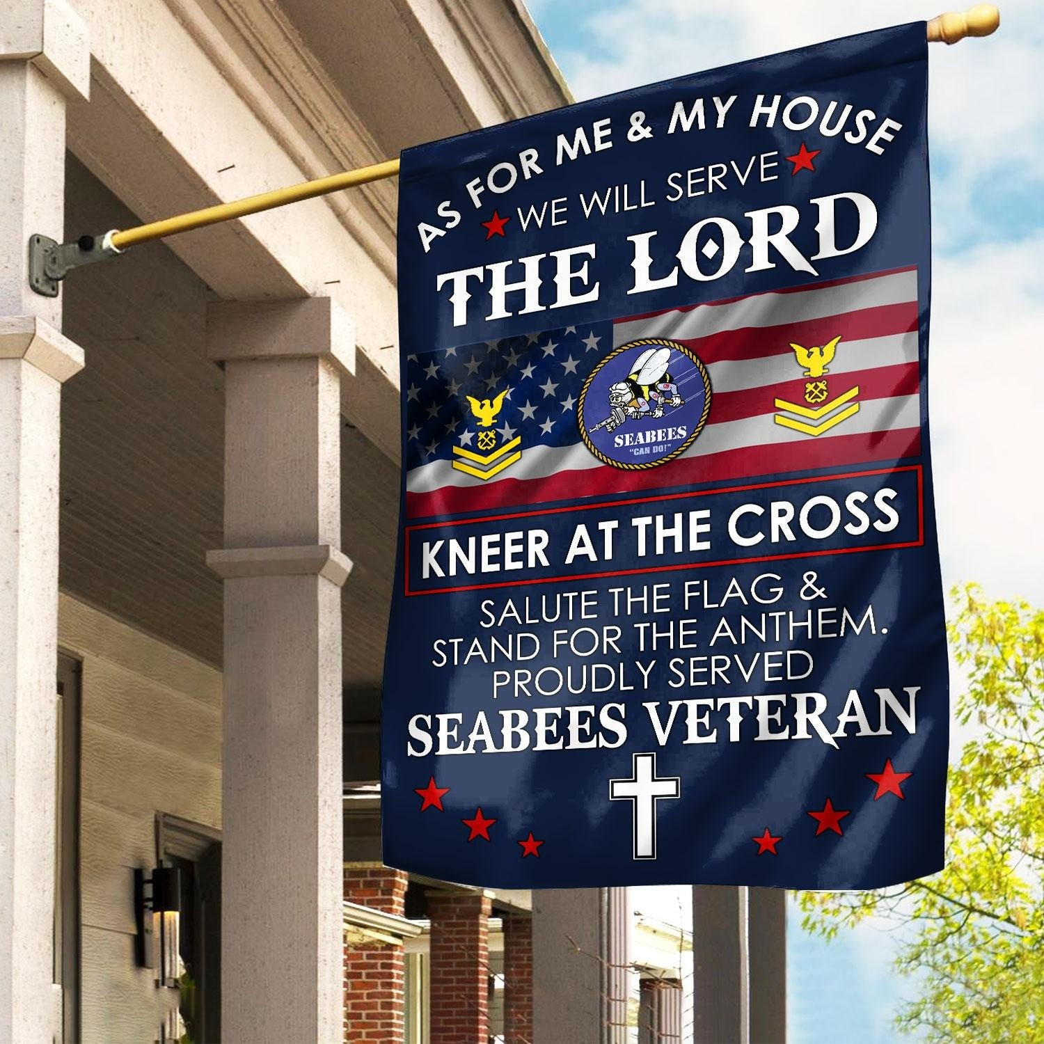 Proud Served Seabees Veteran Flag As For Me And My House We Will Serve The Lord