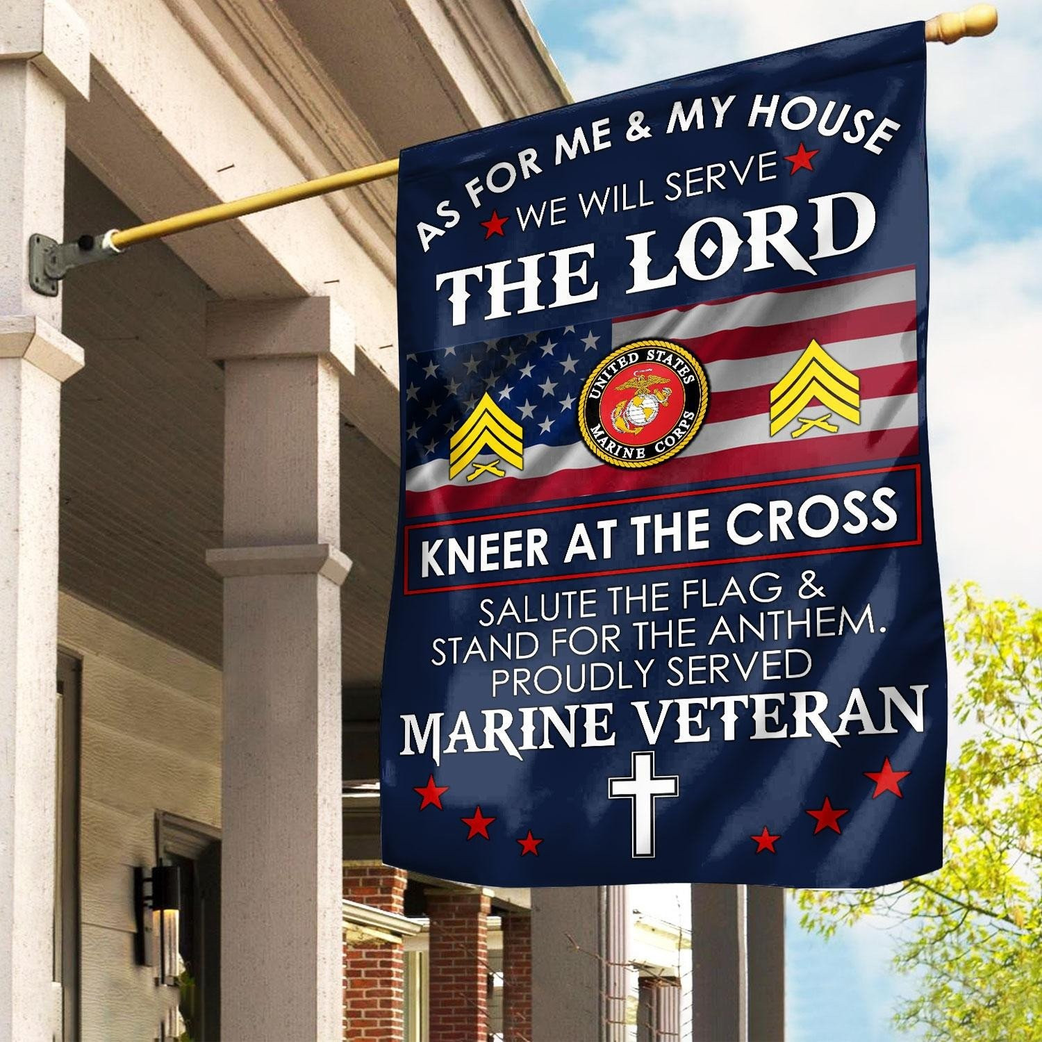 Proud Served US Marine Corps Veteran Flag As For Me And My House We Will Serve The Lord Flag