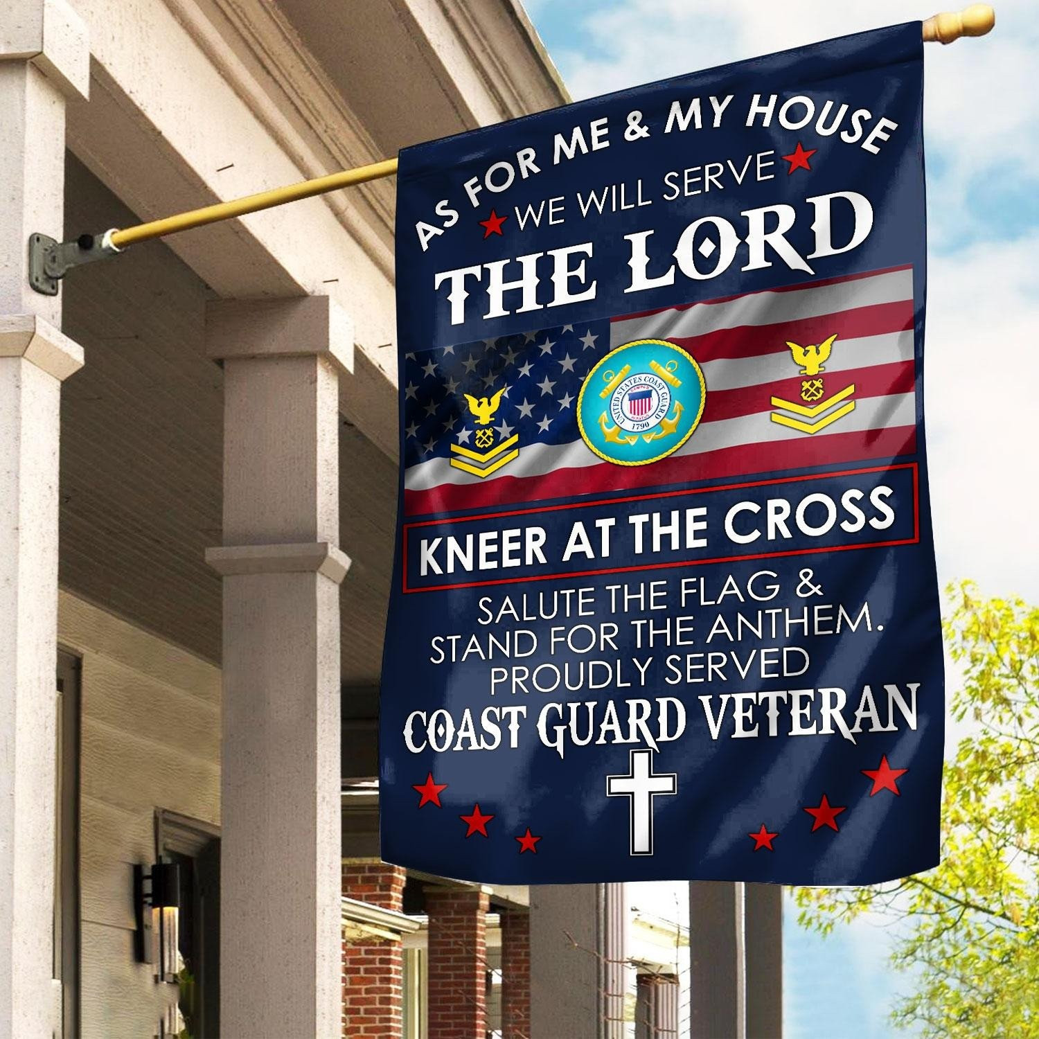 Proud Served USCG Veteran Flag As For Me And My House We Will Serve The Lord Flag