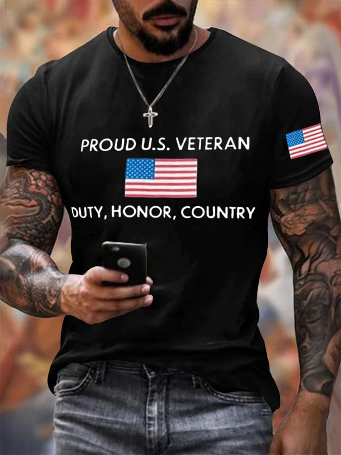 Proud US Veteran Duty Honor Country T-Shirt American Flag Shirt Gifts For Military Men