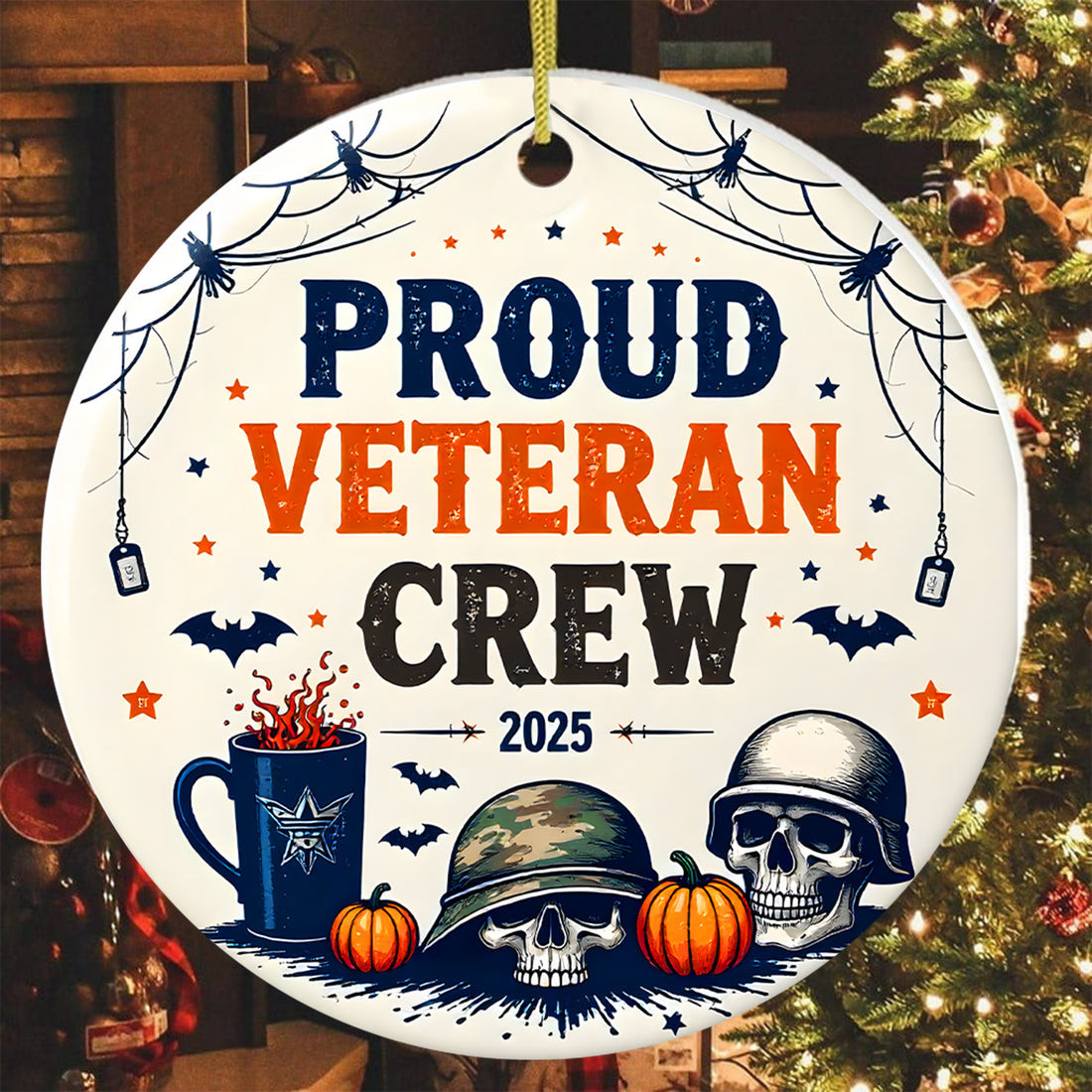 Proud Veteran Crew 2025 Halloween Ornament Scary Veteran Themed Halloween Military Gift Ideas
