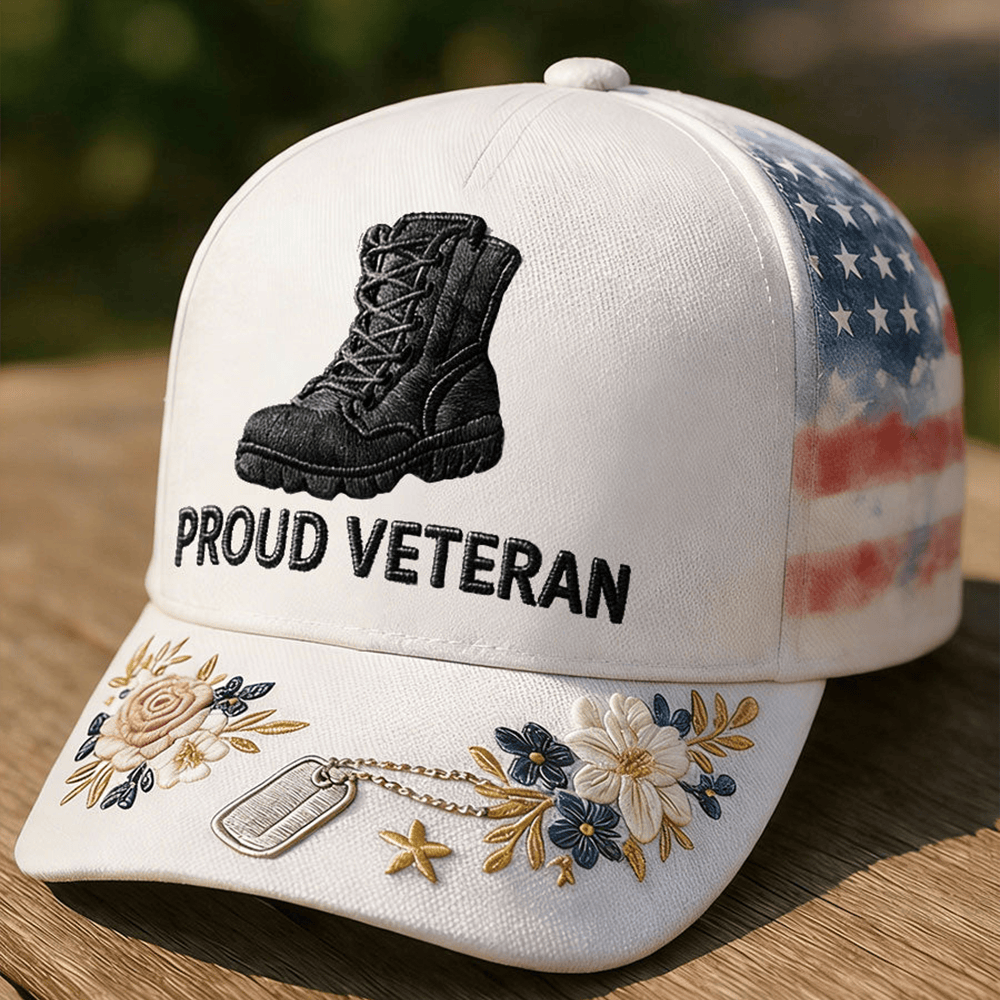 Proud Veteran Dog Tags Hat American Flag Baseball Cap Military Retirement Gift