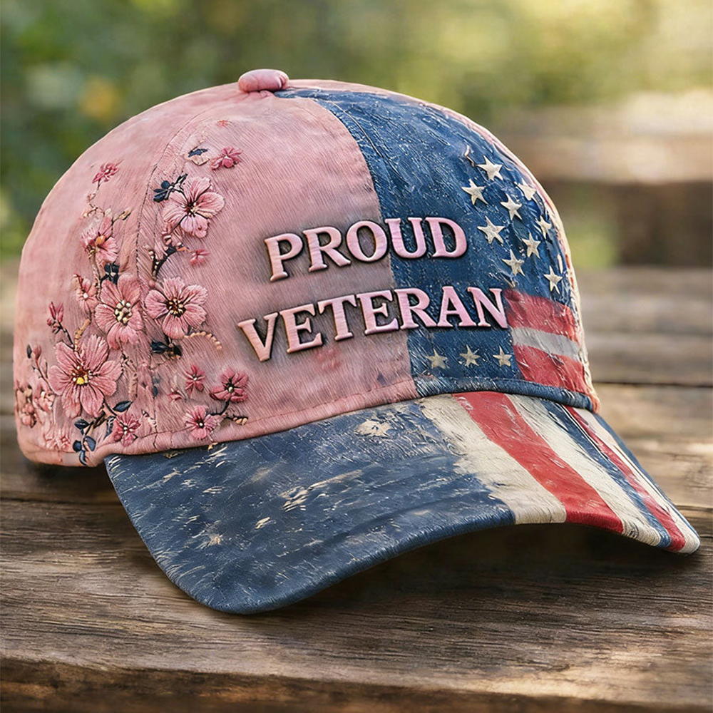 Proud Veteran Floral Hat American Flag Baseball Cap Patriotic Gift For Her