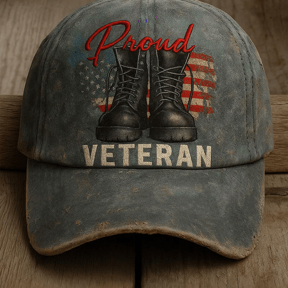 Proud Veteran Vintage Hat American Flag Baseball Cap Patriotic Gift For Military