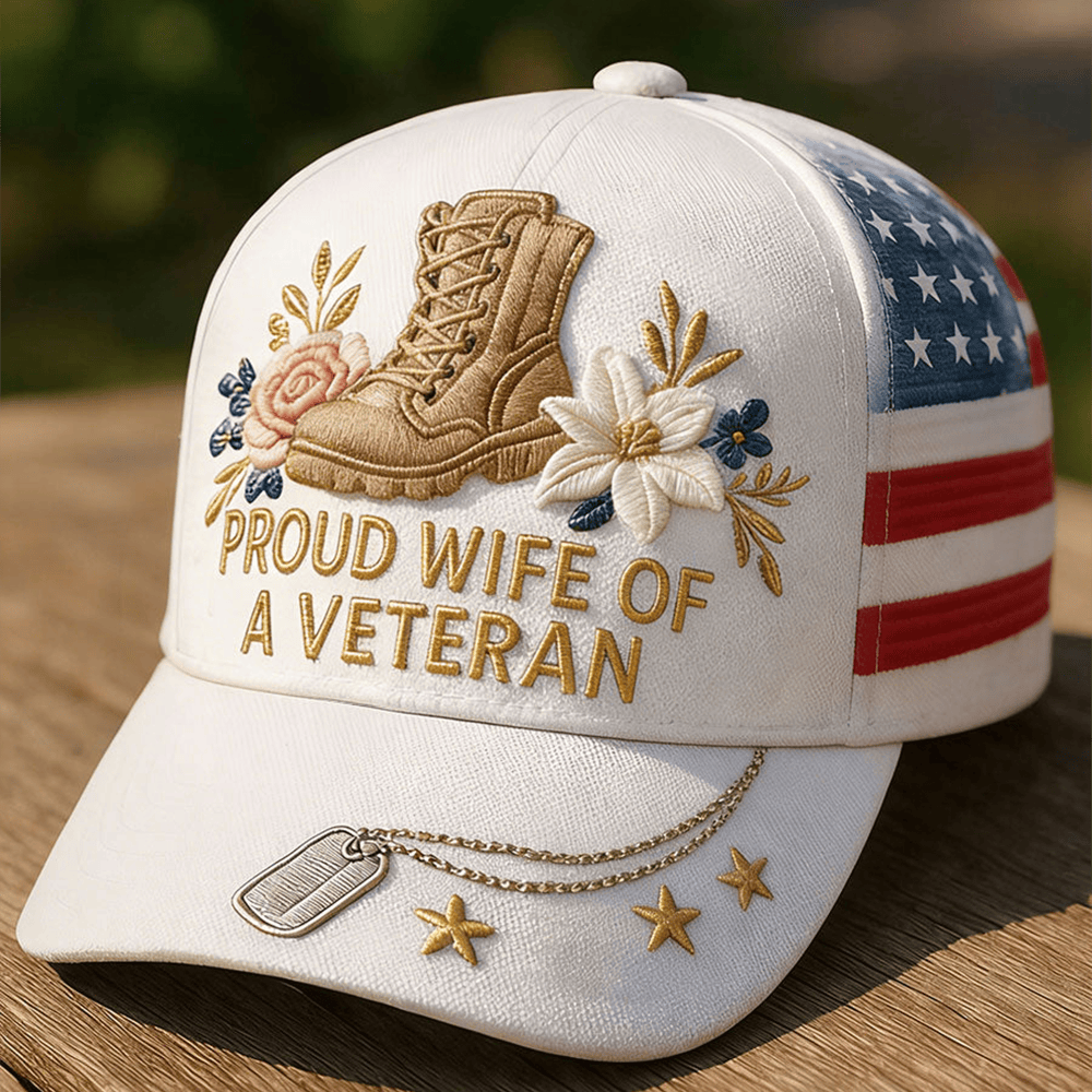 Proud Wife Of A Veteran Floral Hat Military Appreciation Cap Patriotic Gift For Her