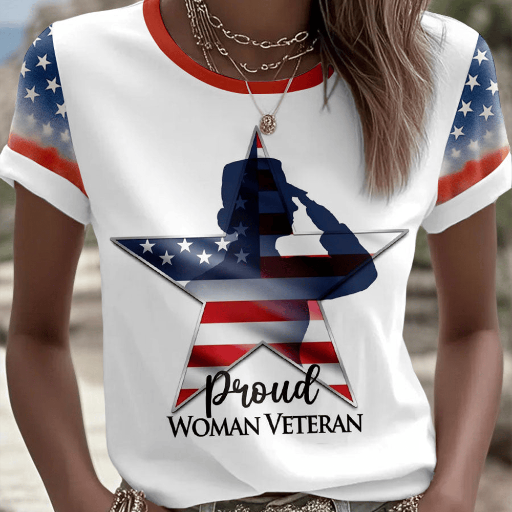 Proud Woman Veteran T-Shirt American Flag Art Proud Veteran Apparel Gift Ideas For Girlfriend