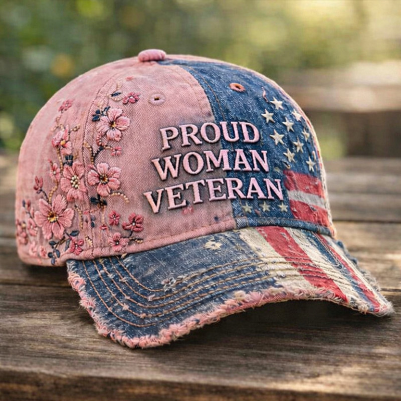Proud Women Veteran Floral Hat American Flag Female Veteran Baseball Cap Patriotic Gift