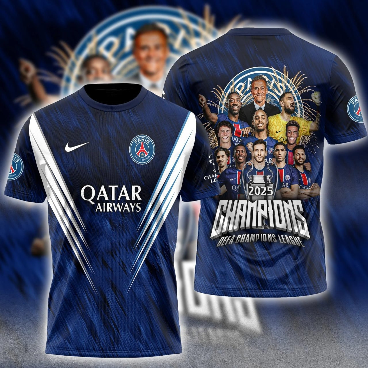 PSG Champions 2025 Shirt Paris Saint-Germain UEFA Champions League 2024 2025 Winners Tee