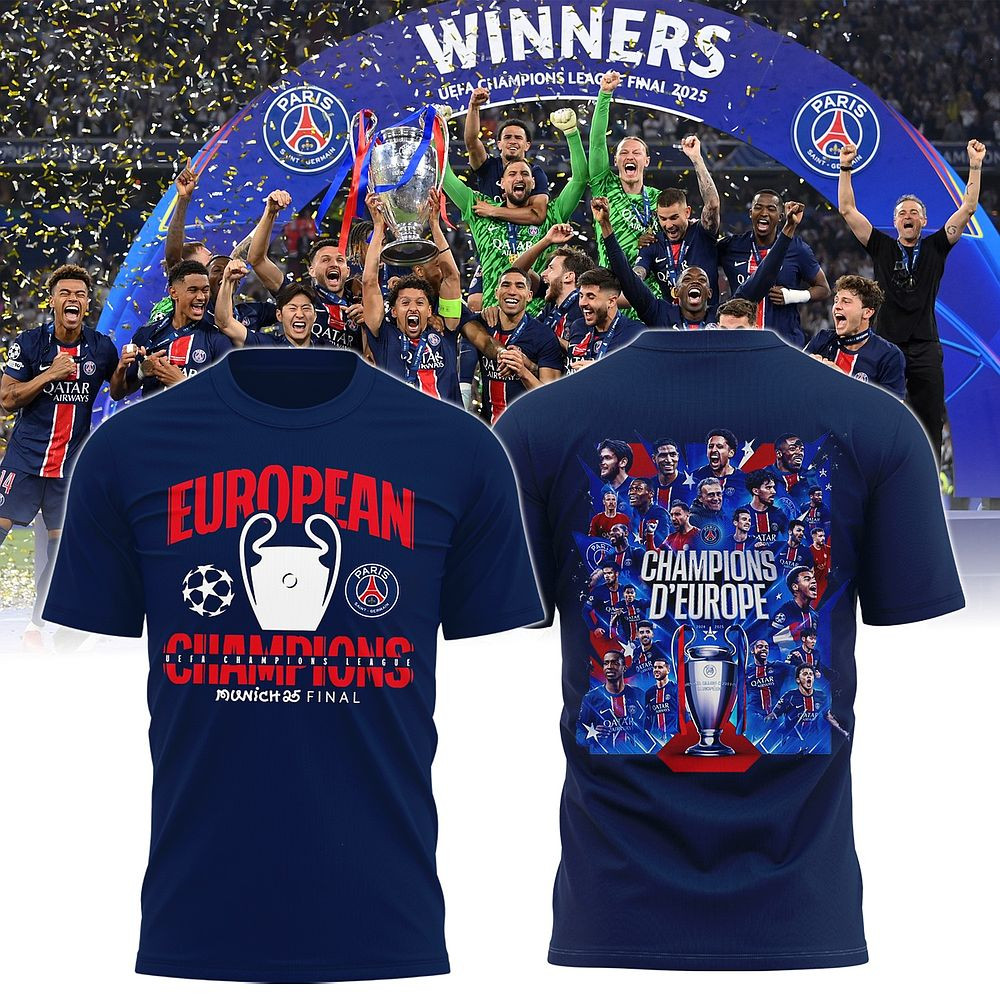 PSG Champions D'Europe 2025 Munich Final T-Shirt PSG Merch Best Gift For Football Lovers