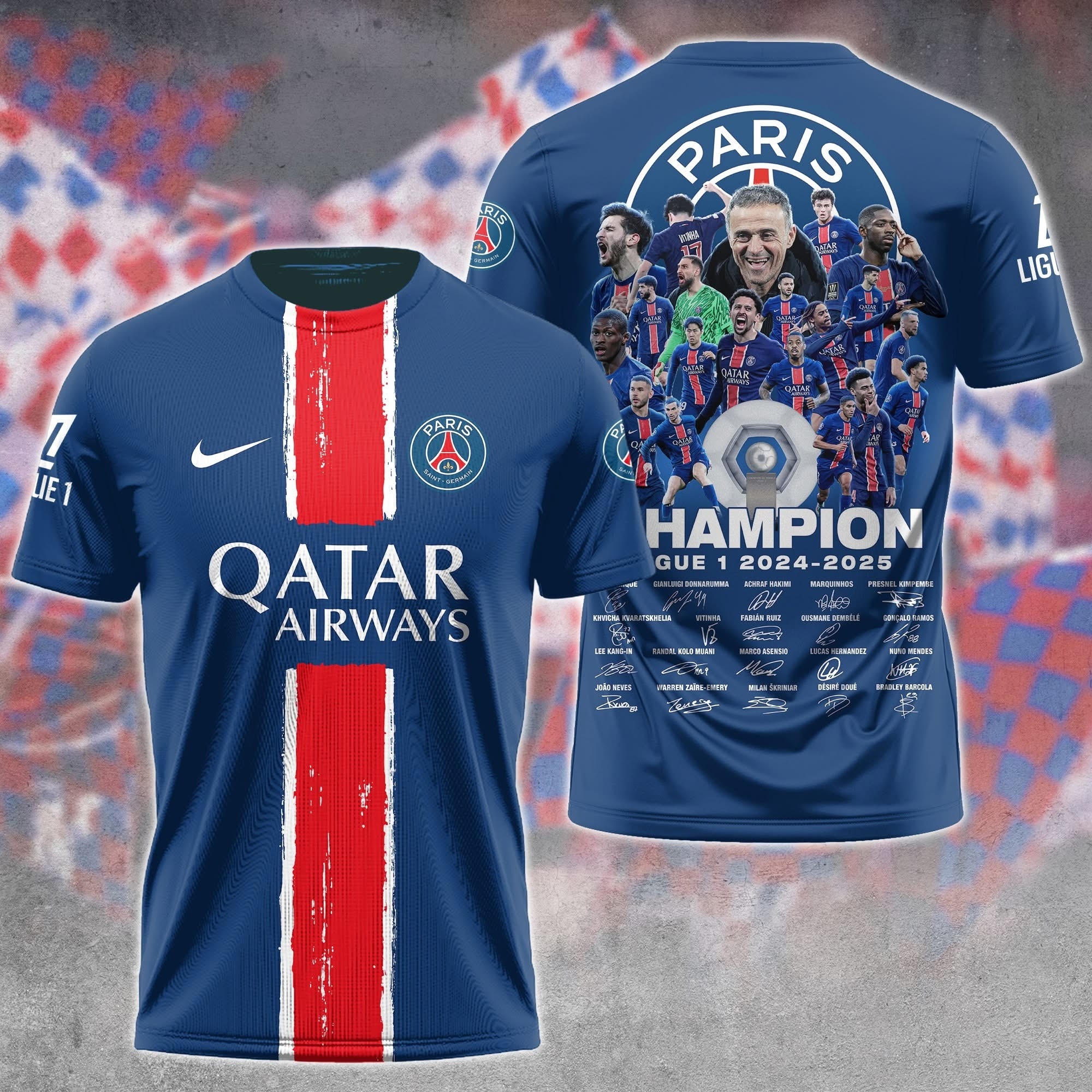 PSG Champions Ligue 1 2024 2025 Shirt Paris Saint-Germain FC Merch Gifts For Fans