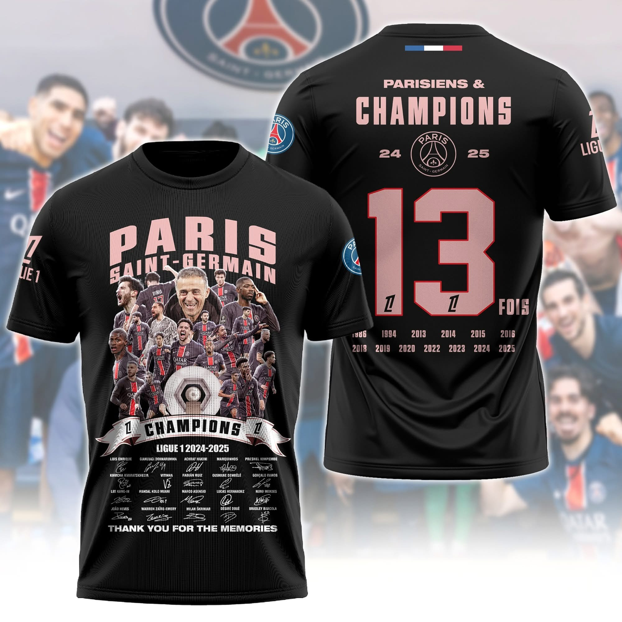 PSG Champions Ligue 1 2024 25 T-Shirt Thank You For Memories Paris Saint-Germain F.C Merch