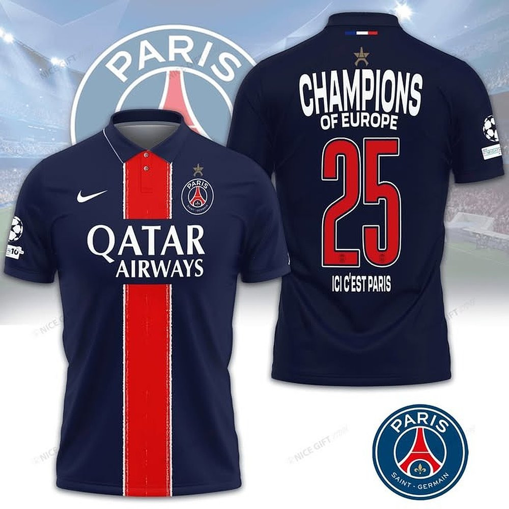 PSG European Champions 2025 Polo Shirt PSG Merch Best Gift For Football Lovers
