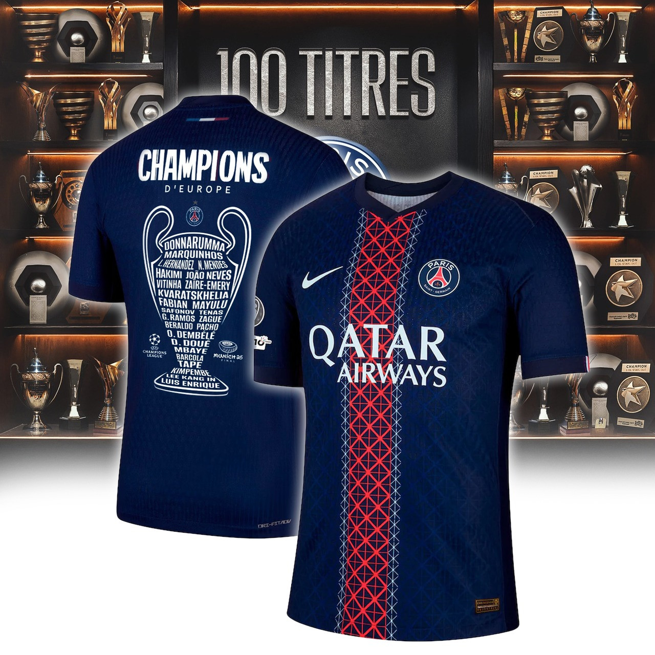 PSG Home Match Shirt 2025-26 with Champions of Europe and UEFA Foundation 10 Years Badge Gifts