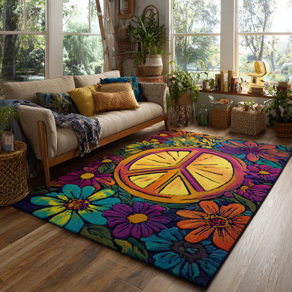 Psychedelic Bloom Area Rug Entryway Design Ideas Hippy Gift Ideas