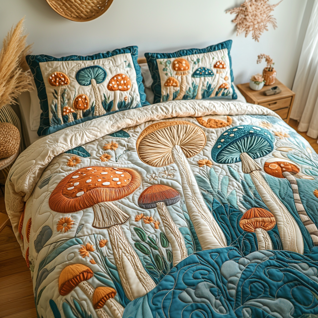 Psychedelic Bloom Quilted Bedding Set Classic Bedding Set That Enhances Your Sleep Space