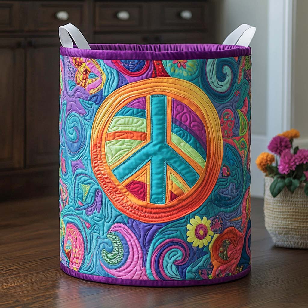 Psychedelic Calm Quilted Laundry Basket High-Quality Quilted Laundry Hamper for Family Use