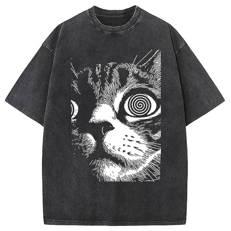 Psychedelic Cat Washed T-Shirt Retro Streetwear Graphic Top Gifts For Friends Psychedelic Cat Washed T-Shirt Retro Streetwear Graphic Top Gifts For Friends