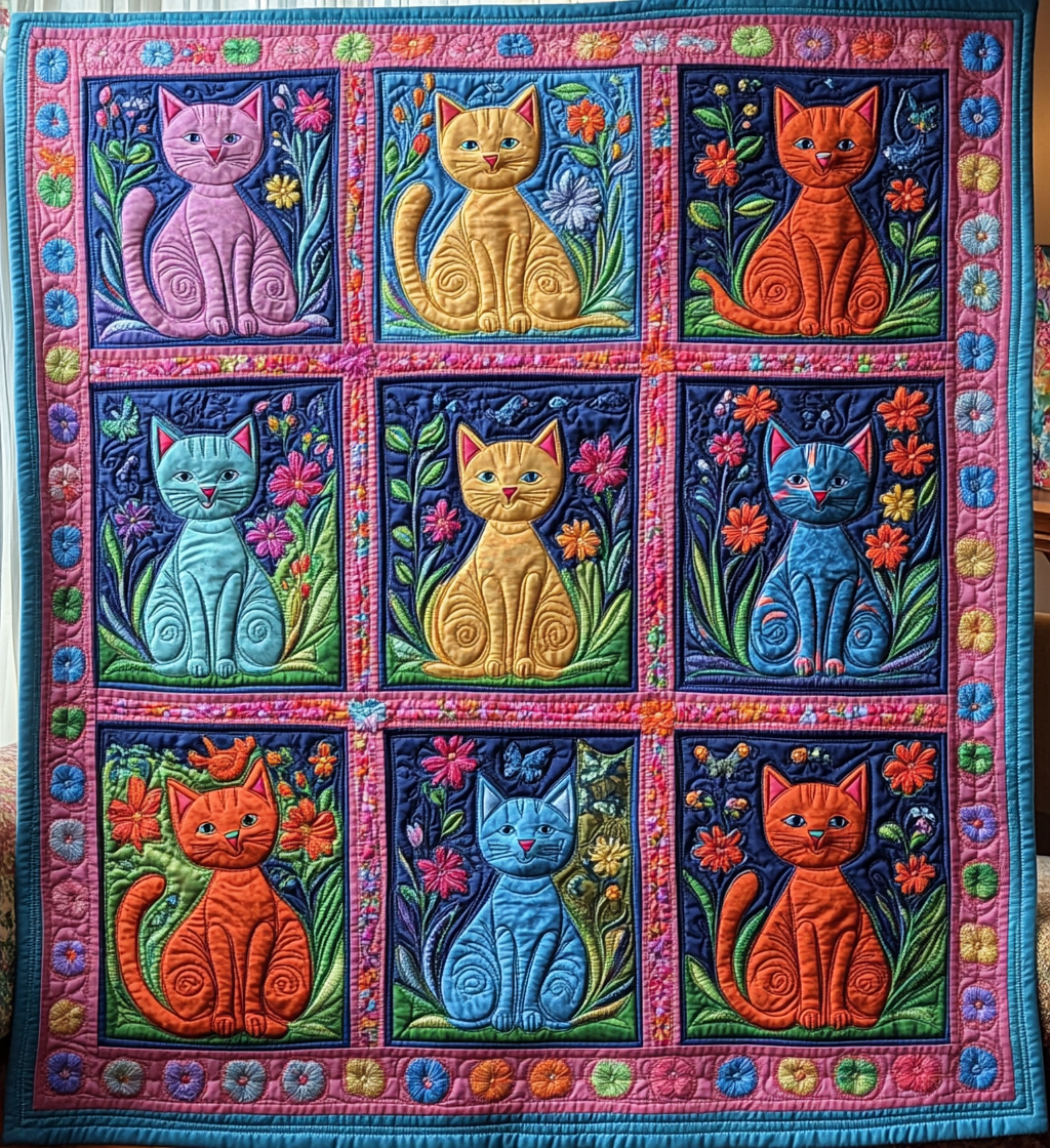 Psychedelic Kitten Quilted Blanket Novelty Gifts For Cat Lovers