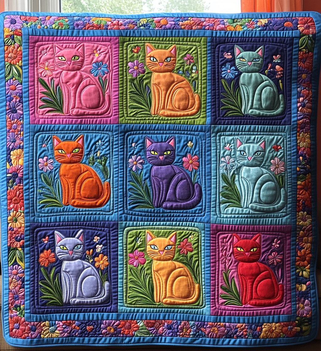 Psychedelic Kitty Quilted Blanket Unique Gifts For Cat Lovers