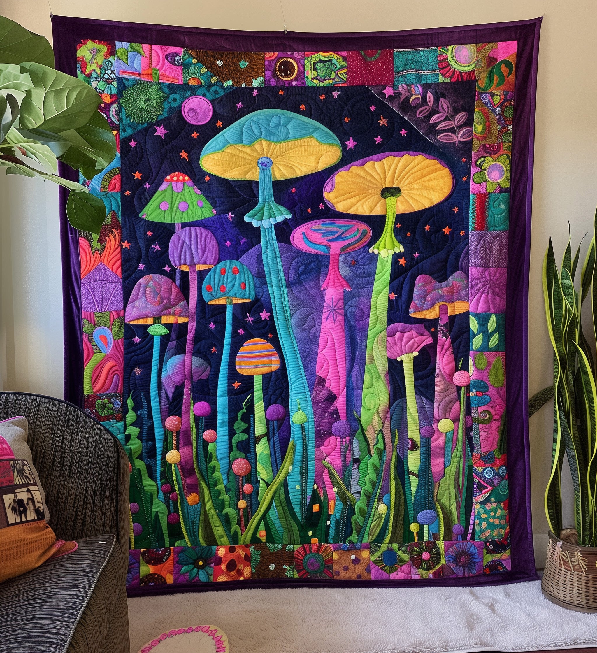 Psychedelic Peace Quilted Blanket Cute Mushroom Gifts