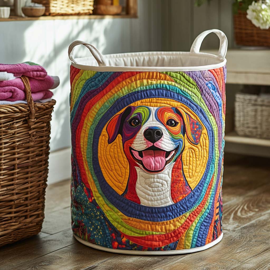 Psychedelic Pitbull Quilted Laundry Basket Merch For Home And Living