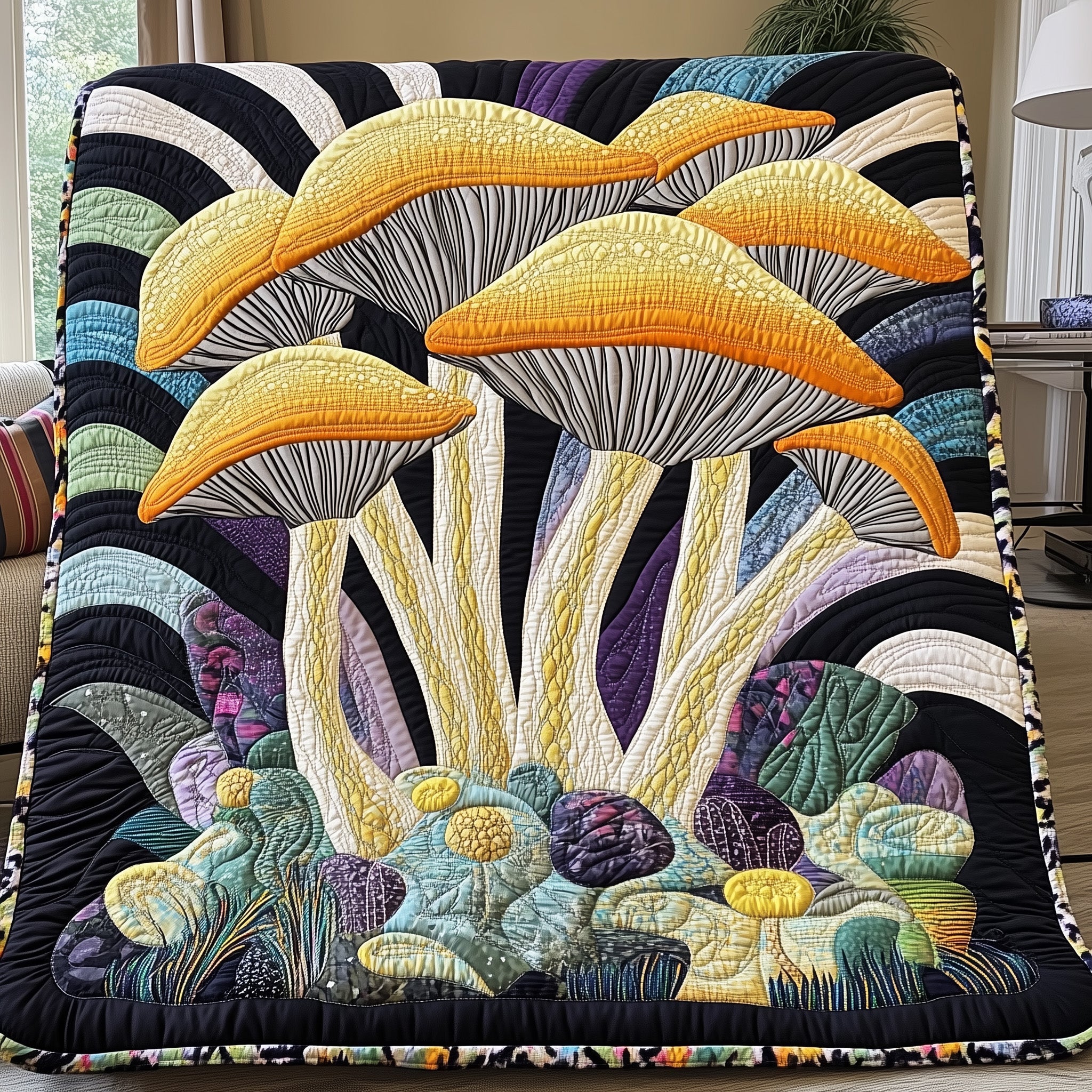 Psychedelic Shrooms Quilted Blanket Merchandise Throw BlanketMushroom Lovers Gifts