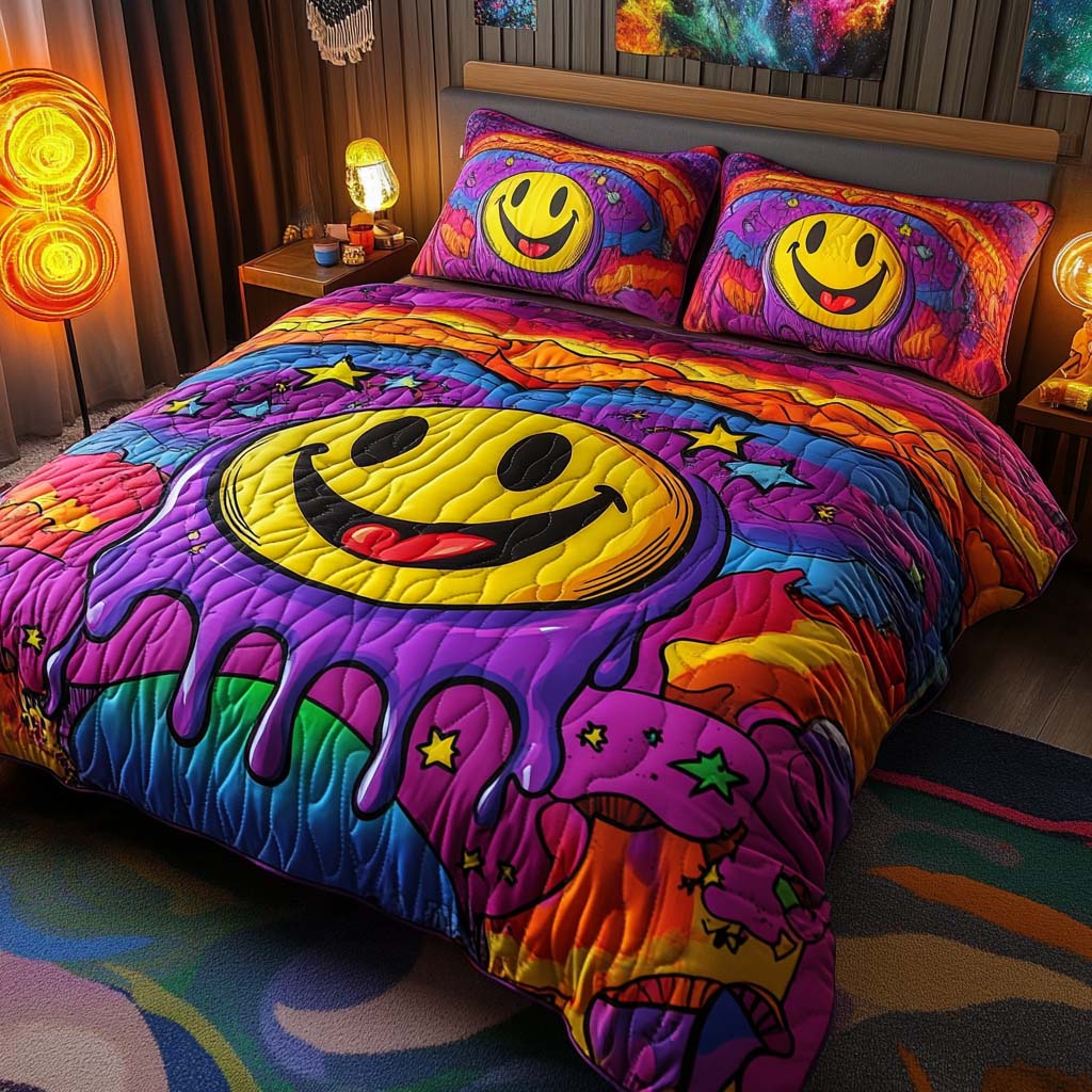 Psychedelic Smiles Quilted Bedding Set Christmas Bedding Duvet Cover Hippie Presents