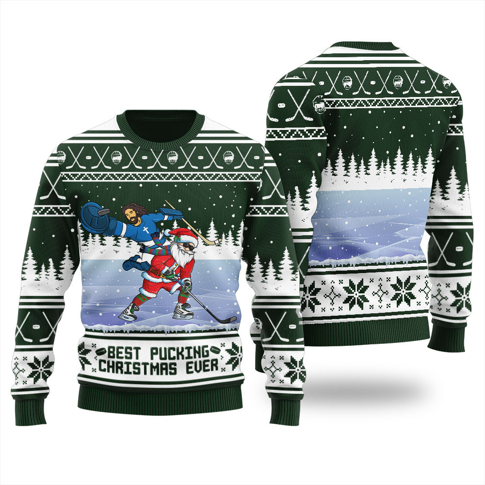 Pucking Game Santa And Jesus Christmas Sweater Seasonal Gift Merch for Cozy Christmas Vibes