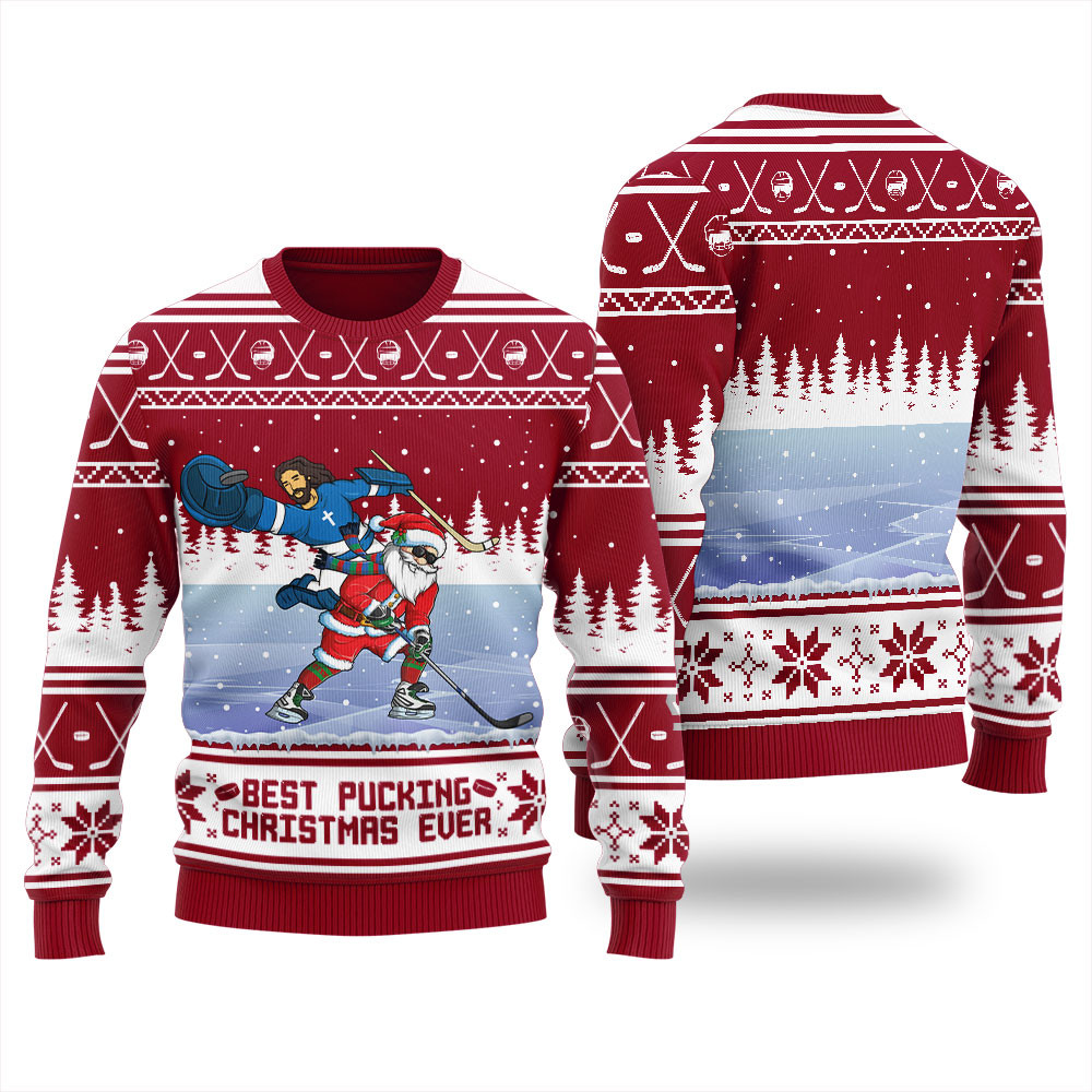 Pucking Game Santa And Jesus Christmas Sweater Women Comfortable Holiday Sweater for Chilly Nights
