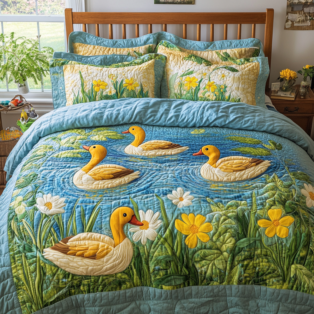 Puddle Paradise Quilted Bedding Set Best Bedspread Set Duck Christmas Presents