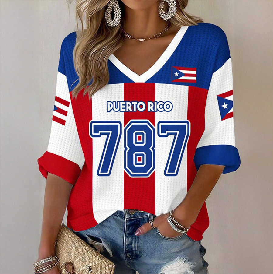 Puerto Rico 787 Baseball V-Neck Long Sleeve Shirt Baseball Clothing Gift For Fans