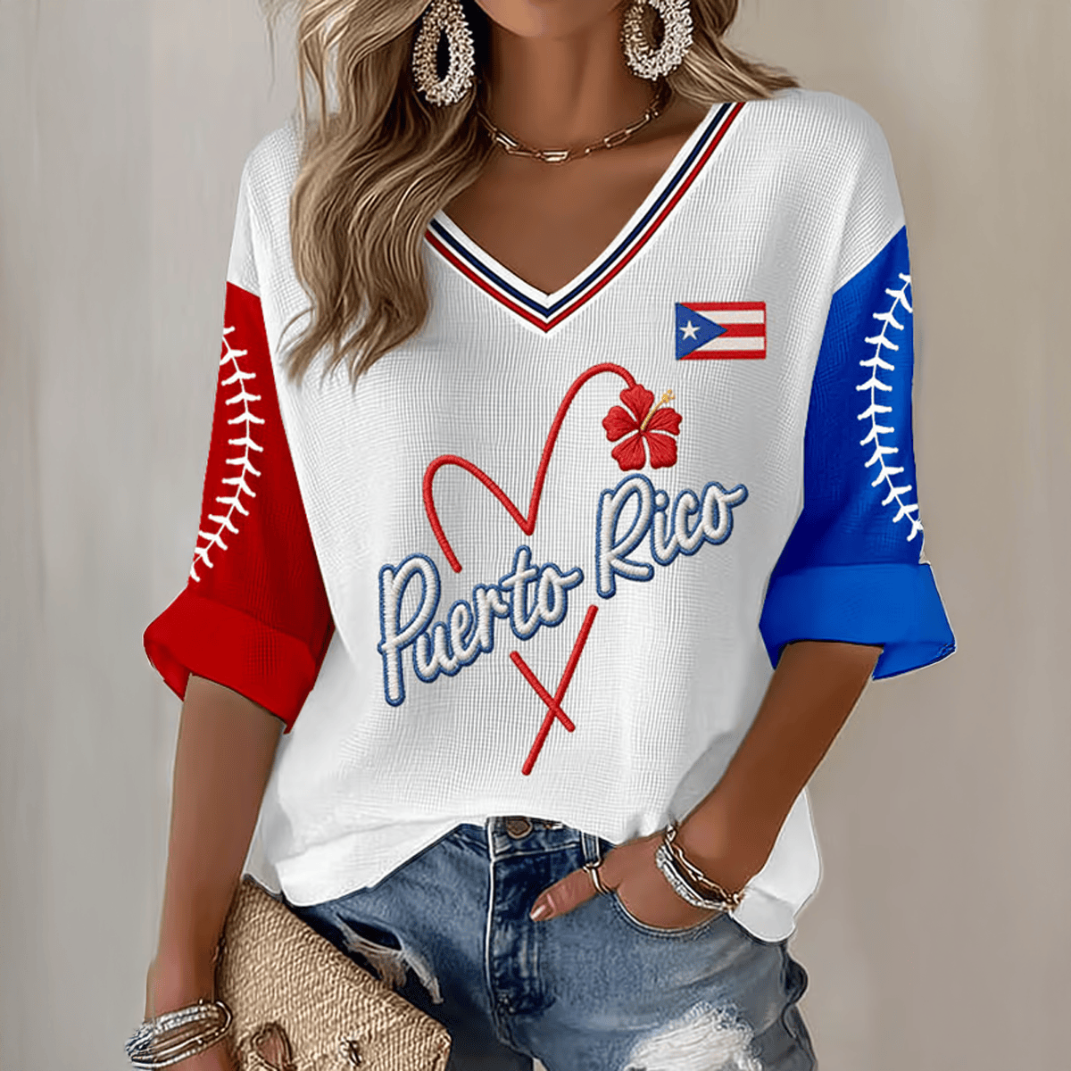 Puerto Rico Baseball Bad Bunny V-Neck Long Sleeve Shirt Bad Bunny Apparel Baseball Lover Gift