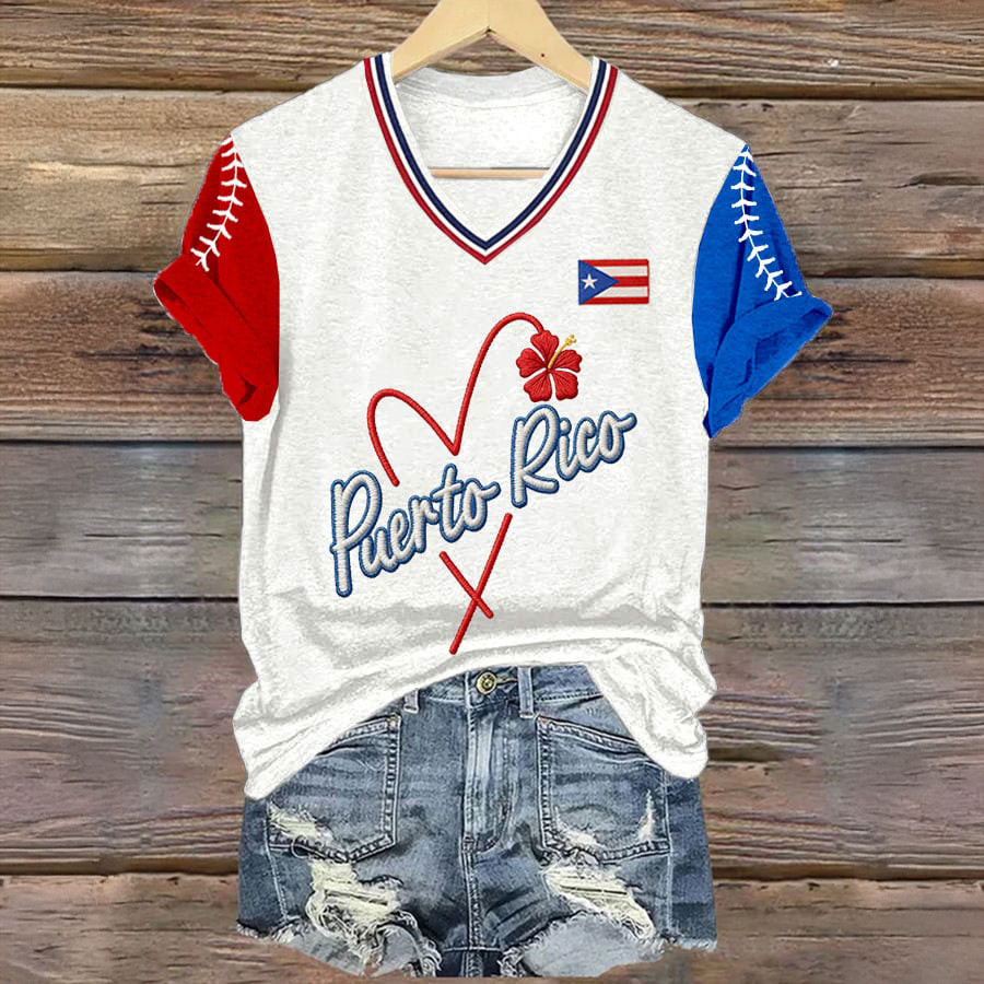 Puerto Rico Baseball Graphic V-Neck Shirt Puerto Rico Baseball Clothes Present Ideas For Girlfriend