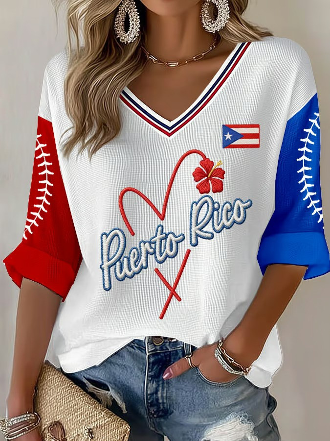 Puerto Rico Baseball Long Sleeve V-Neck Shirt World Classic 2026 Boricua Traditional Style Fan Apparel Gift