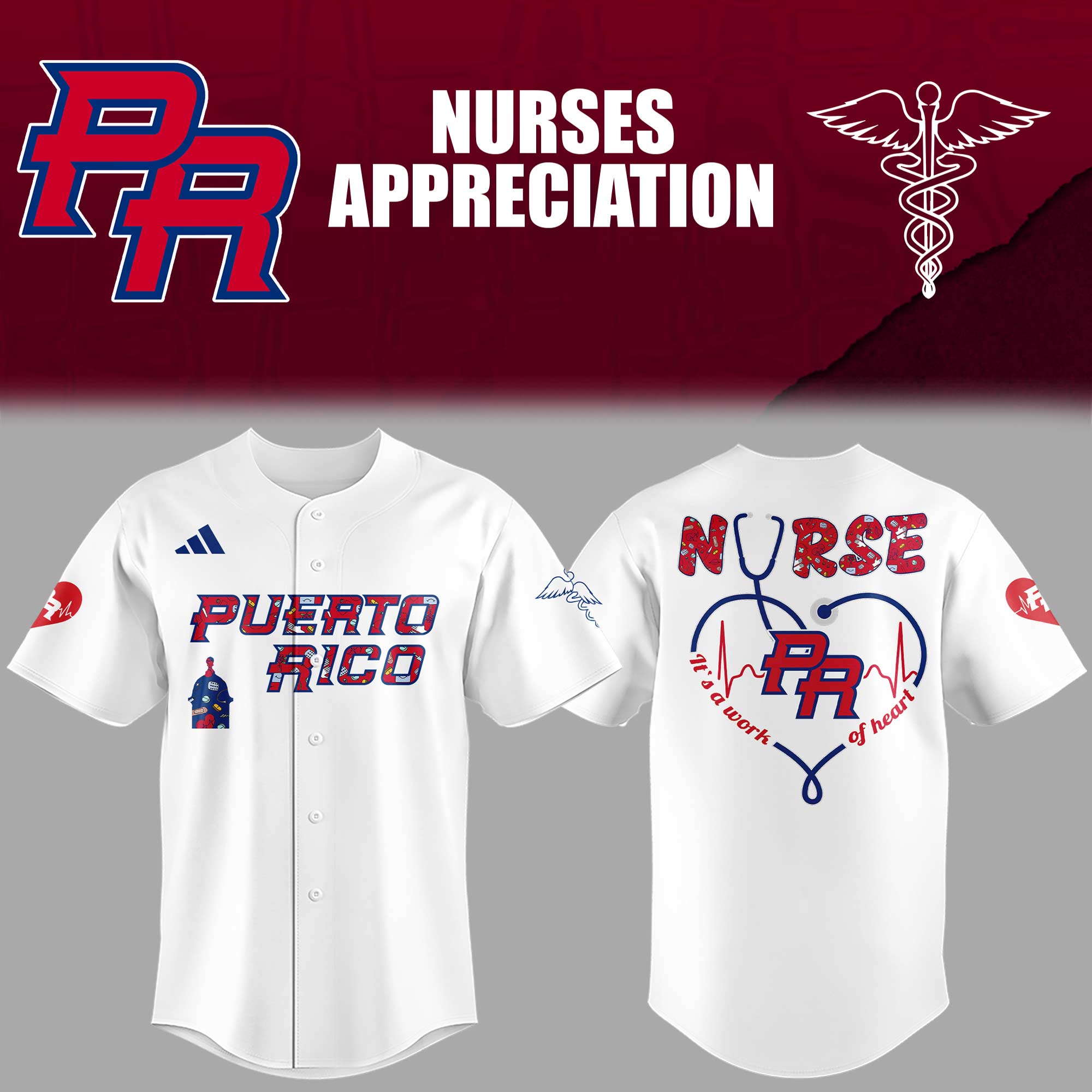 Puerto Rico Baseball Nurse Appreciation White Jersey Gifts For Baseball Players
