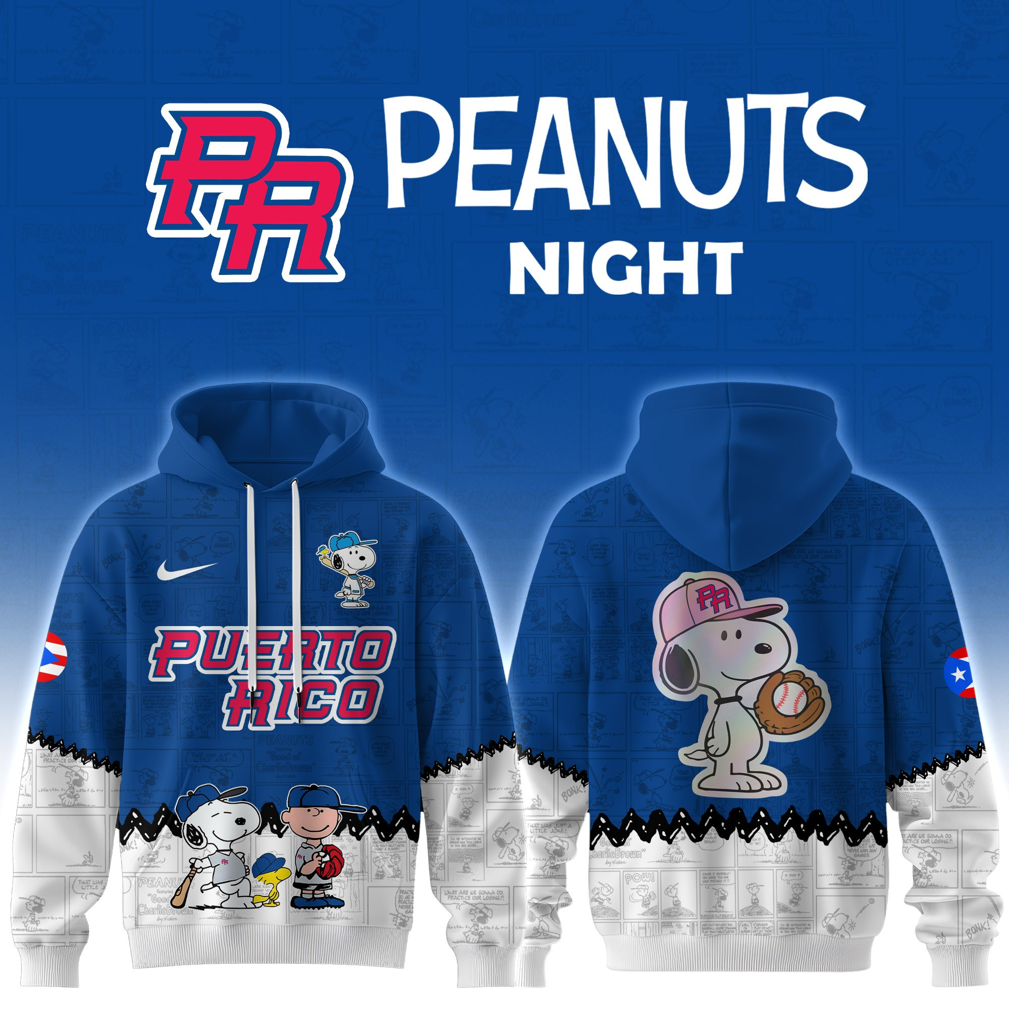Puerto Rico Baseball Team x Peanuts Night 2025 Hoodie Gifts For Baseball Fans
